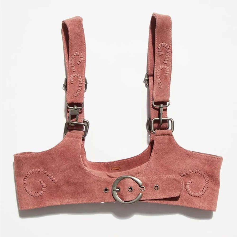 HTF Free People ‘Beacon’ Suede Harness Belt in Rose Smoke M